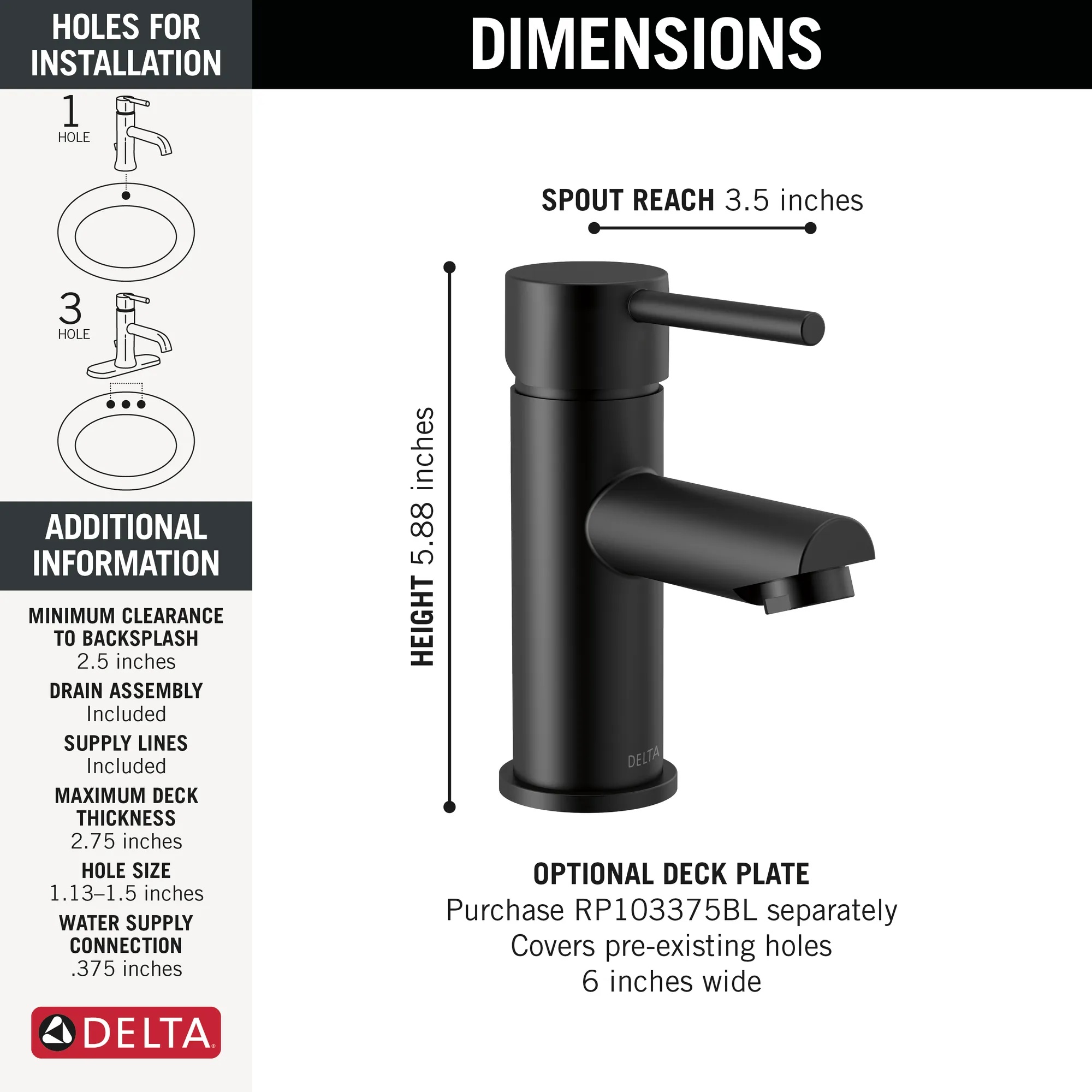 Delta 559LF-BLGPM-PP Single Handle Bathroom Faucet - Matte Black | eBay
