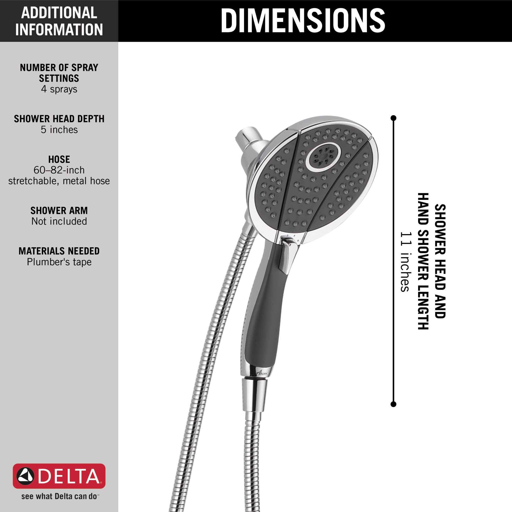 Delta 58467 In2ition® 4-Setting Two-in-One Shower - Chrome | eBay