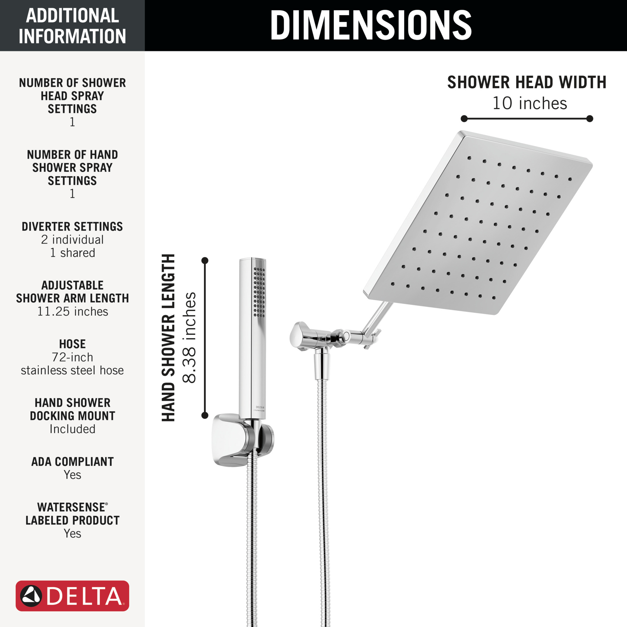 Delta Faucet 10-inch Raincan Shower Head & Hand Held Combo Chrome