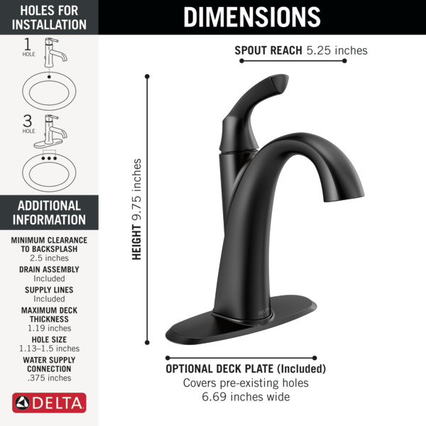 Single Handle Centerset Bathroom Faucet 15748LFBL Delta Faucet
