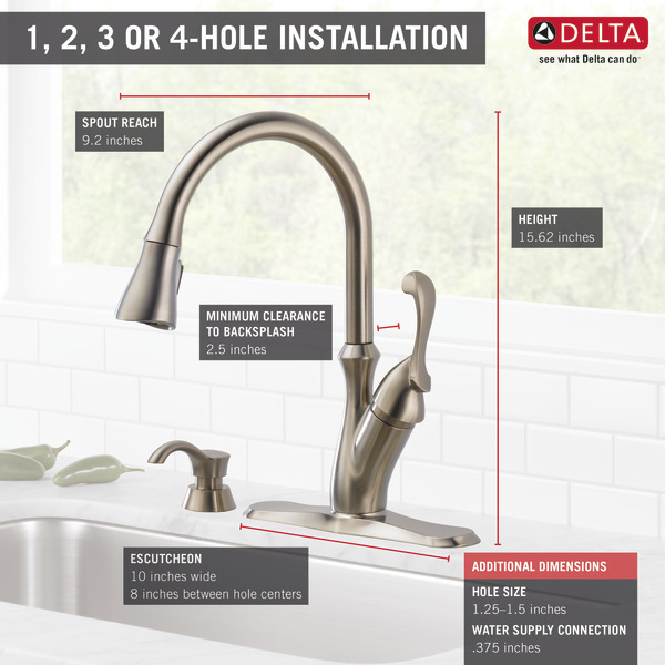 Single Handle PullDown Kitchen Faucet with Soap Dispenser 19950SSSD