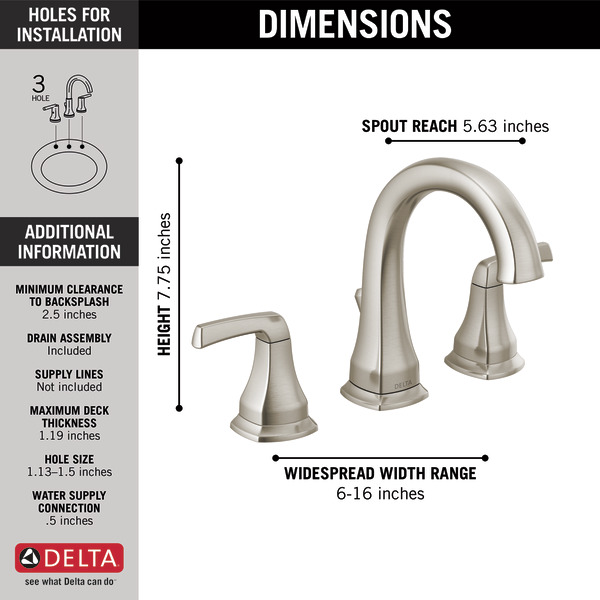 Widespread 2Handle Bathroom Faucet in Delta 35770LFSP Portwood 8 in