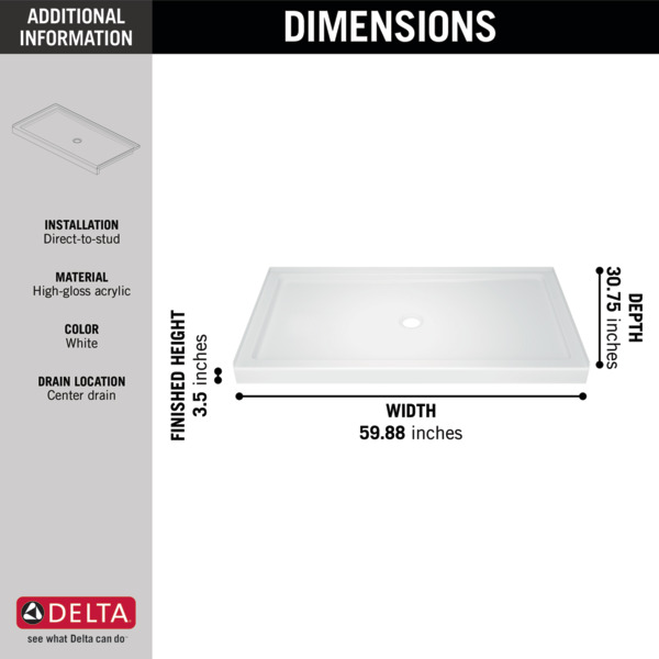 Classic 400 60 X 32 Shower Base Center Drain Delta Faucet