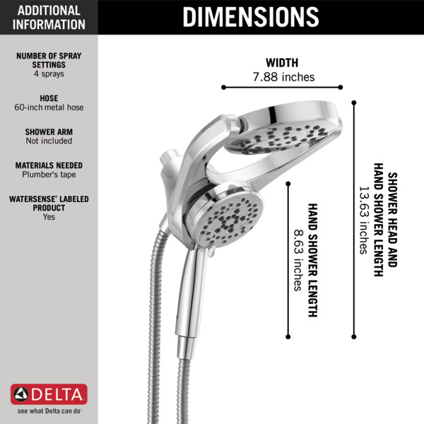 HydroRain® 4Setting TwoinOne Shower Head 75699 Delta Faucet