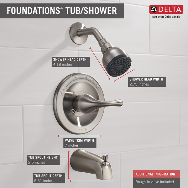 Delta Foundations B114915CSS SingleHandle 1Spray Tub and Shower Faucet