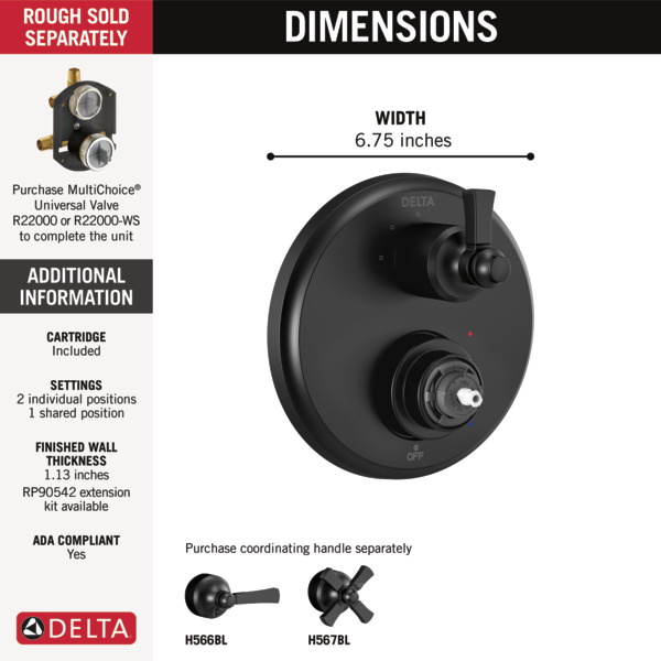 Thumbnail image of product: Traditional 2-Handle Monitor 14 Series Valve Trim with 3 Setting Diverter