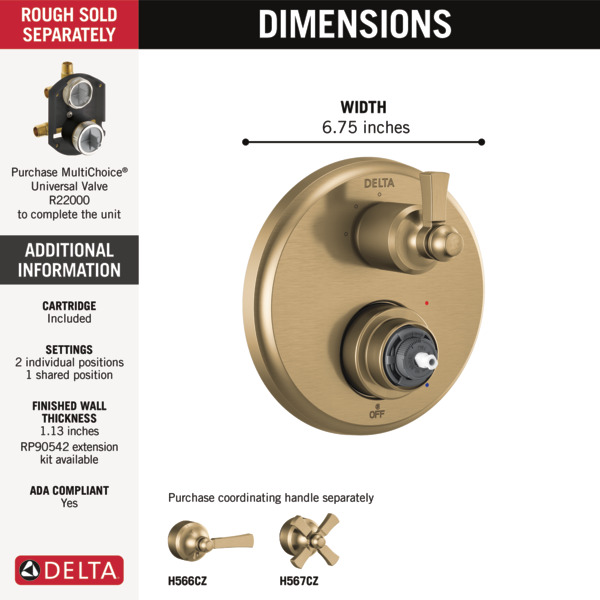 Thumbnail image of product: Traditional 2-Handle Monitor 14 Series Valve Trim with 3 Setting Diverter
