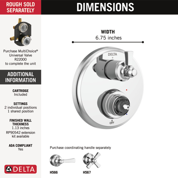 Thumbnail image of product: Traditional 2-Handle Monitor 14 Series Valve Trim with 3 Setting Diverter
