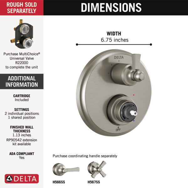 Thumbnail image of product: Traditional 2-Handle Monitor 14 Series Valve Trim with 3 Setting Diverter