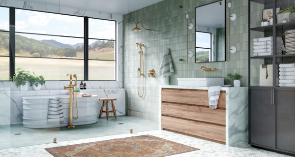Thumbnail image of product: Single Handle Floor Mount Tub Filler Trim with Hand Shower - Less Handle