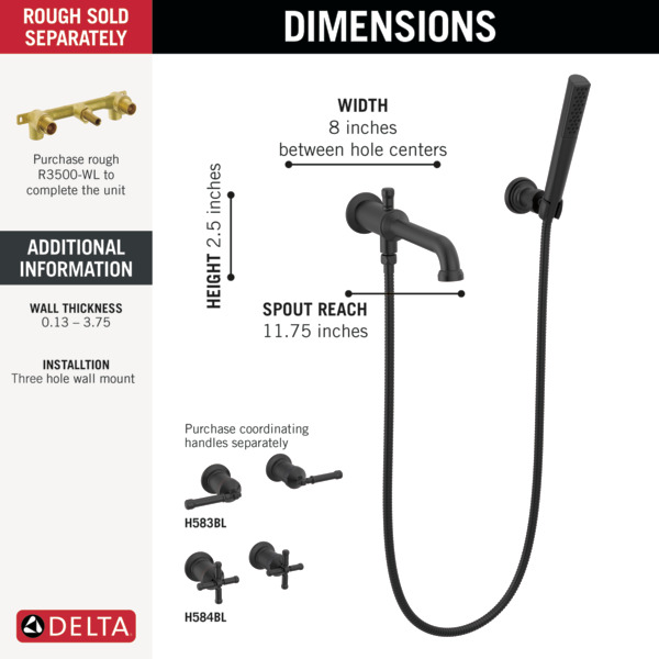 Imagen en miniatura del producto: Wall Mount Tub Filler Trim with Hand Shower - Less Handles