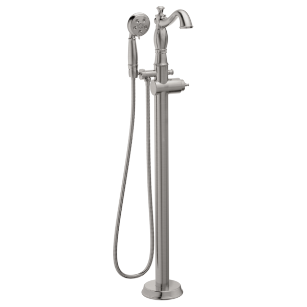 Single Handle Floor Mount Tub Filler Trim with Hand Shower - Less Handle  T4797-SSFL-LHP